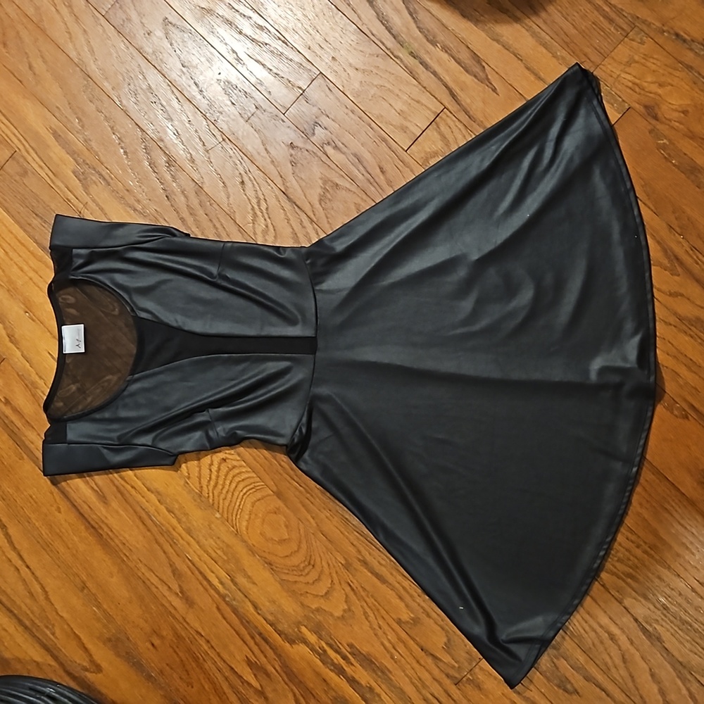 Faux Leather Skater Dress w Mesh